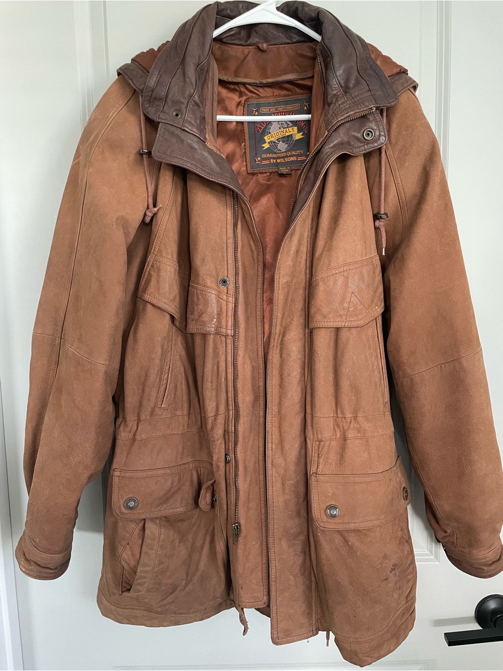 Vintage-Inspired Brown Leather Hooded Jacket - Men